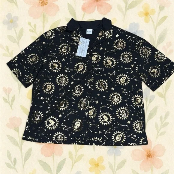 Harry Potter House Crest Pajama Set L Gold Foil Hogwarts Constellation - Picture 2 of 5